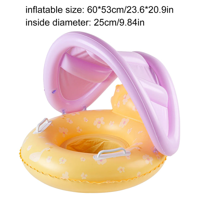 1PC Inflatable Pool Float with Yellow Canopy Seat, for Summer Pool Water Floating