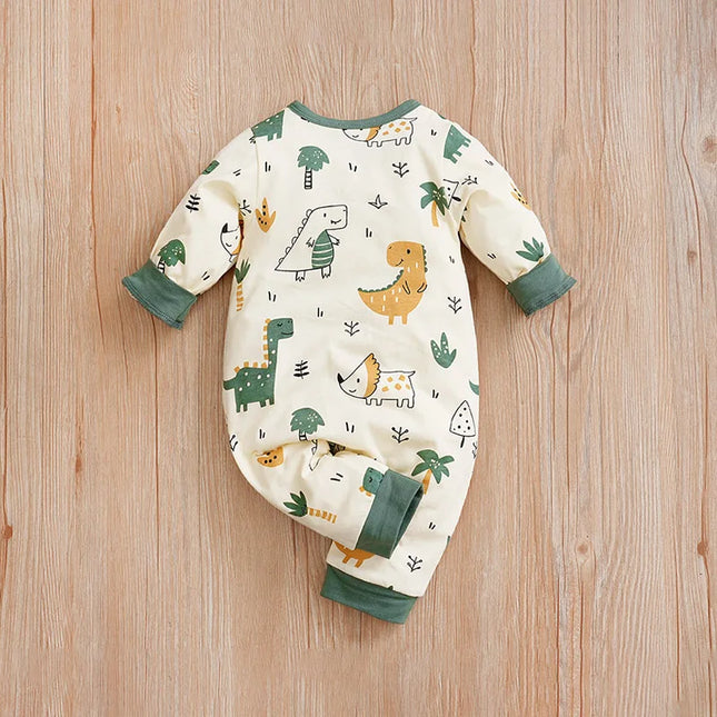 Newborn Clothes Cute Cartoon Dinosaur Cotton Comfortable and Soft 0-18 Months Boys and Girls Spring and Autumn Long-Sleeved Baby Jumpsuit