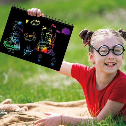 Cartoon Dazzling Colorful Scratching Paper Set Primary School Students Children Kids Drawing Toys Graffiti Scratch Painting Book