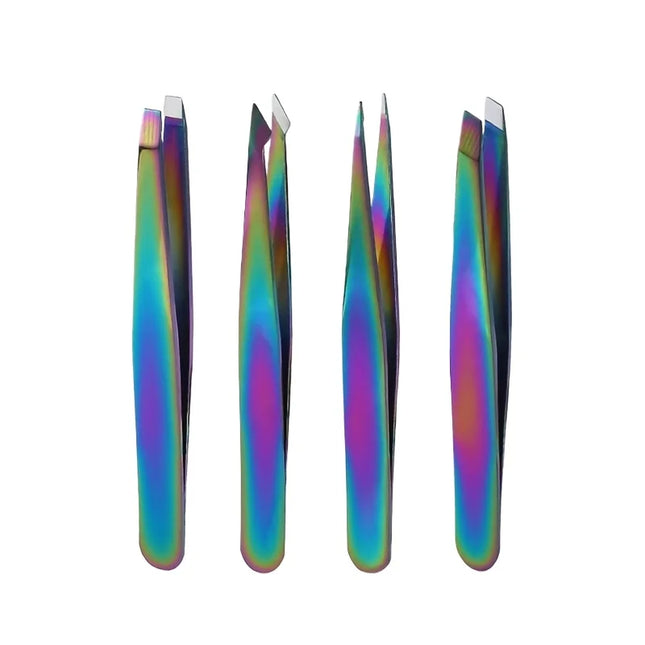 Colorful Stainless Steel 4pcs Eyebrow Tweezers 4 Pcs Set Colored Titanium Coating Trimming and Hair Removal Tweezer