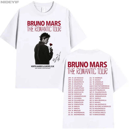 Bruno Mars The Romantic Tour T shirt for Men Women Hiphop Streetwear Oversized Tops 100% Cotton T-Shirt BM5