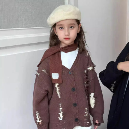 2025 autumn new Korean children's design  sweater jacket fashion knitted cardigan for boys and girls