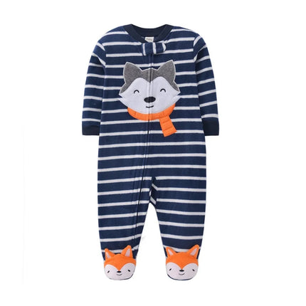 Newborn Baby Rompers Autumn Winter Zipper Fleece Sleepsuit Clothes Cute Fox Animal Footed Warm Baby Pajamas Babe Jumpsuit 0-12M