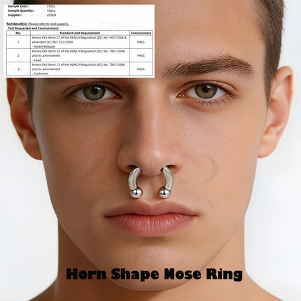 ZEMO 1 Piece 16G Horn Nose Ring Stainless Steel Threadless Septum Ring Spike Ox Horn Ear Helix Nostril Piercing Jewelry 8MM/10MM