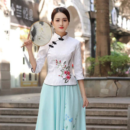 Cheongsam Top Hanfu Ethnic Style Chinese Clothing for Women Clothes Qipao Vintage Embroidery Elegant Shirt Streetwear Harajuku