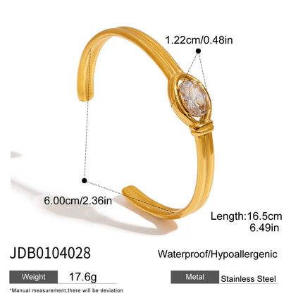 Youthway Fashion Double Layers Open Bangle Stainless Steel 18k Gold Color Plated White Zirconia Bracelets Daily Party Accessory