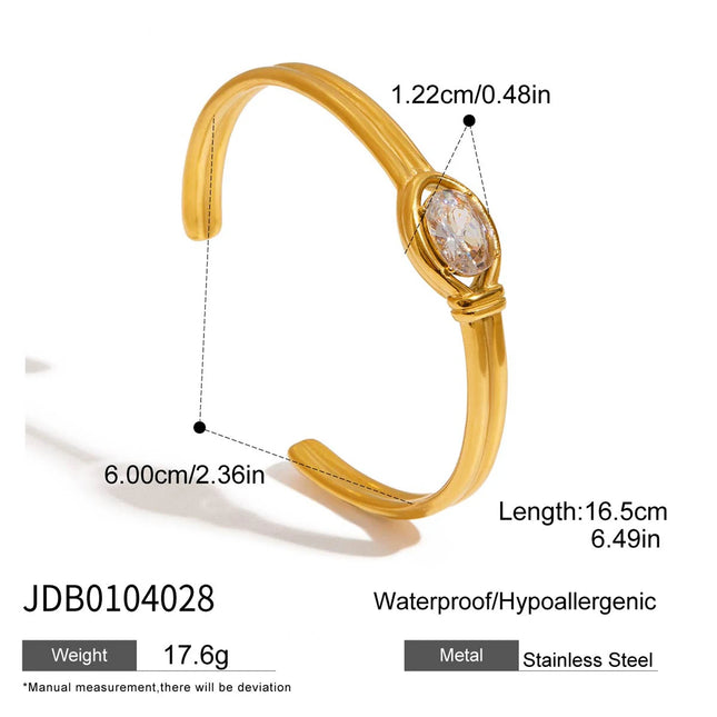 Youthway Fashion Double Layers Open Bangle Stainless Steel 18k Gold Color Plated White Zirconia Bracelets Daily Party Accessory