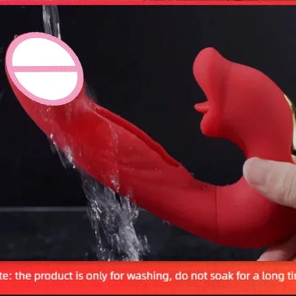 3In1 Telescopic Rotating Vibrators Dildo GSpot Clitoral Dual Stimulator Waterproof Women Tongue Licking Finger-Flapping Sex Toys