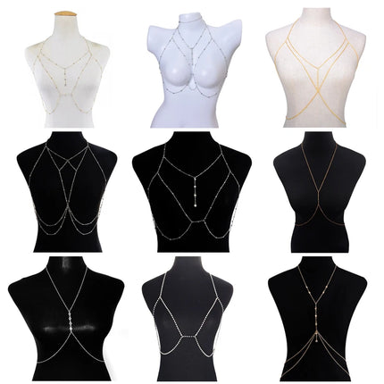 Metal Body Bust Chain Jewelry For Women Sexy Bikini Ladies Breast Crystal Breast Chain Necklace Decoration Summer Body Jewelry
