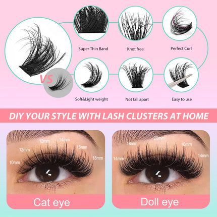 5D Fluffy Cluster Lashes 30D-150D Thick Individual Eyelash Clusters 10-18mm Natural Look Reusable DIY Eyelash Extensions