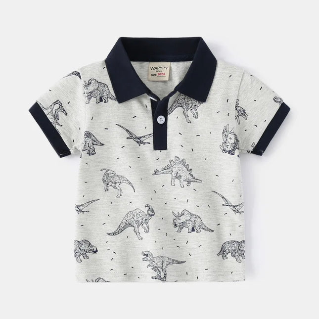 Boys' Short sleeved Polo Shirt 2025 Summer Children's Clothing Wholesale Children's Short sleeved T-shirt Baby Full printed Top