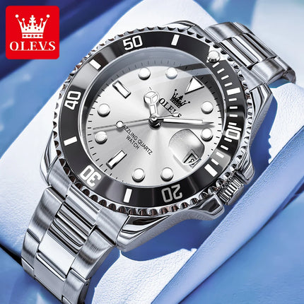 OLEVS Luxury Sport Man Watch Military Waterproof Luminous Date Week Men Watch Stainless Steel Quartz Men's Watches Male Clock