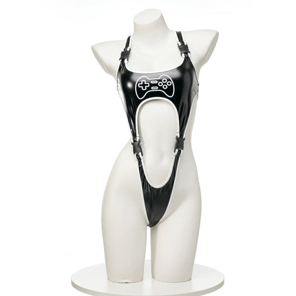 Anime Cartoon Game Controller PU Leather Bodysuit Cosplay Women Cyberpunk Sexy lingerie Shiny Club Wear Outfit