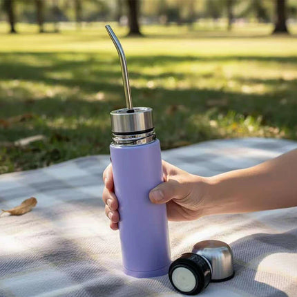 Self-Serving Stainless Steel Mate Bottle, 2-in-1 Thermal Mate Cup with Built-in Bombilla, Yerba Mate Thermos all in one