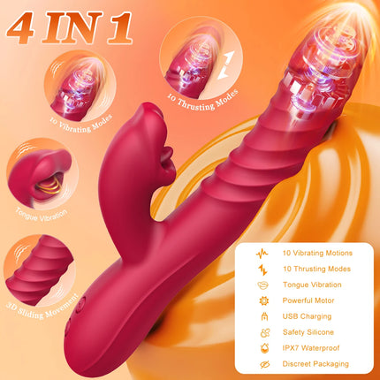 Female Licking Thrusting Dildo Vibrator G Spot Clitoris Anal Stimulator Vagina Masturbators Adult Sex Toy for Women 18+