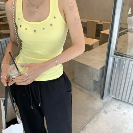 White Hollow out Work Letter Strap Vest Women Summer Design Unique American Spicy Slim Fit Svel Top Outerwear