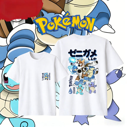 Anime Pokémon Squirtle Evolution Printed Cotton T-shirt Summer Men's and Women's Harajuku Clothing Fashion Casual Street T-shirt