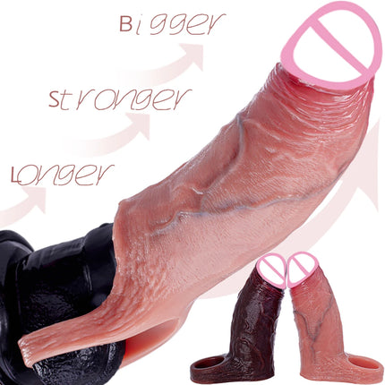 Realistic Silicone Penis Sleeve Extension With Dick Cock Ring Massager Enlarger Sheath for Small Dildo Adult Sex Toy for Men