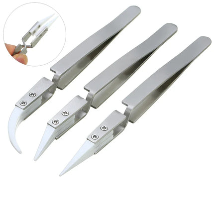 Ceramic Tipped Stainless Steel Tweezers Tips Heat Pointed Resistant Tweezer Electronic Soldering Tweezers Fine Pointed Tip