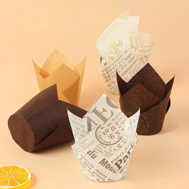 50pcs Tulip Muffin Cupcake Paper Cups Oilproof Cupcakes Liner Baking Muffin Box Cup Cake Decorating Tools Muffin Wrap Cases