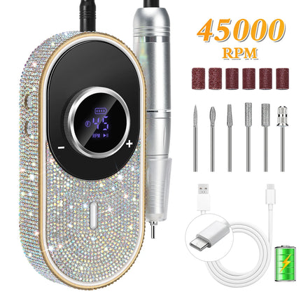 DianaBeauty 45000RPM Electric Nail Drill Machine Rechargeable Nail Polisher Portable Nail File For Gel Nails Remover Manirure