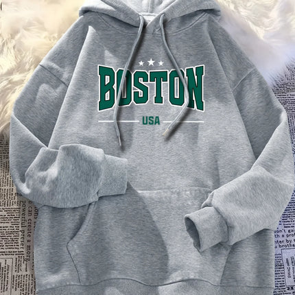 Autumn and winter hooded sweatshirt, BOSTON printed trendy street casual hip-hop fashion, men's and women's clothing