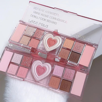 12 Colors Love Heart Eyeshadow Palette Nude Natural Glitter Pink Low Saturation Eye Shadows Pallet Delicate Eye Makeup Cosmetic