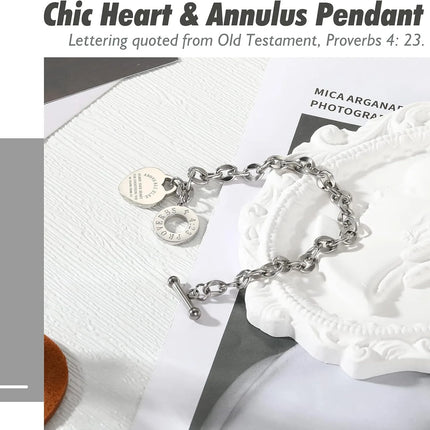 Love Pendant Link Chain OT Clasp Birthday Heart Jewelry Gift Bracelet for Women Bible Verse Bracelet Silver Gold Bracelet
