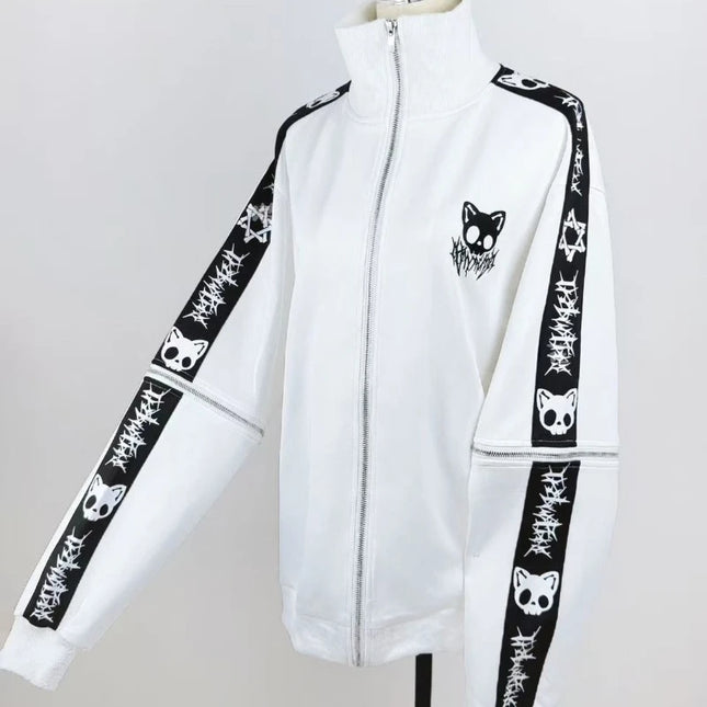 Japanese Punk Y2k Aesthetic Hoodies Coat Women Print Design Oversize Jacket Tops Harajuku Gothic Casual Grunge Zip Up Sweatshirt