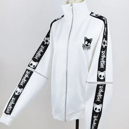 Japanese Punk Y2k Aesthetic Hoodies Coat Women Print Design Oversize Jacket Tops Harajuku Gothic Casual Grunge Zip Up Sweatshirt