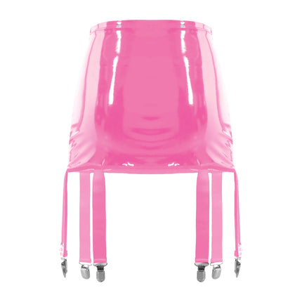 Womens Wet Look Patent Leather Garter Belt High Waist Suspenders Six Metal Buckle Clips Erotic Mini Skirts
