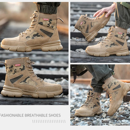 Outdoor Men Work Boots Safety Shoes Anti-puncture Safety Boot Work Steel Toe Shoes Indestructible Desert Combat Boots Protective
