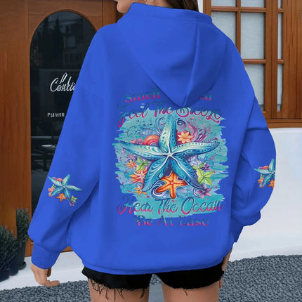 New Hawaiian Flower Print Creative Letter Hoodies Women's Long Sleeve Streetwear Ocean Beach Series Female Hoodie Gifts