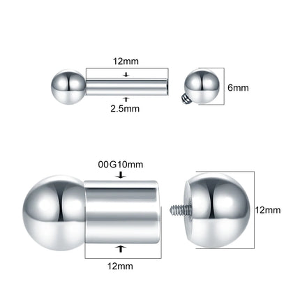 1PC Stainless Steel Large Gauge Tongue Piercing Cartilage Earring 12G 0G Internal Threaded Straight Barbell Piercing Body Jewelry