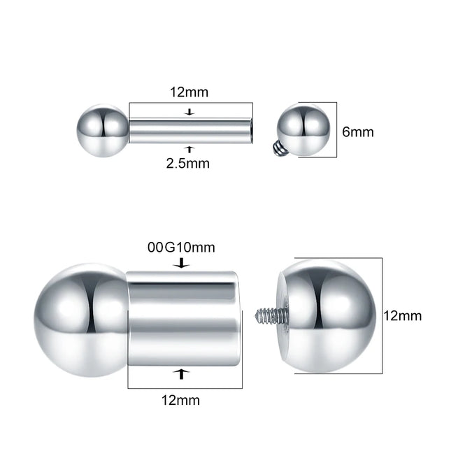1PC Stainless Steel Large Gauge Tongue Piercing Cartilage Earring 12G 0G Internal Threaded Straight Barbell Piercing Body Jewelr