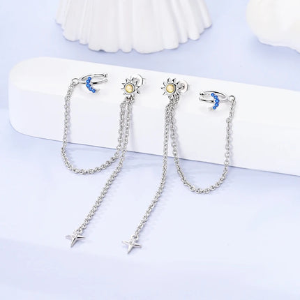 Original 925 Sterling Silver Tassel Earrings Women 2025 Zircon Ear Studs Sparkling Pave Hoop Earring Anniversary Jewelry Gift