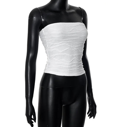 2024 Summer Y2K Streetwear Crop Tops Tees Sleeveless Slim Tube Tank Strapless Backless Sexy Ruched White Corset Crop Top