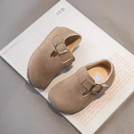 Boys Girls Flat Shoes Retro Non-slip Sweet Kids Moccasins Soft Sole 2024 New Fashion Children Leather Shoes Hook&loop Elegant