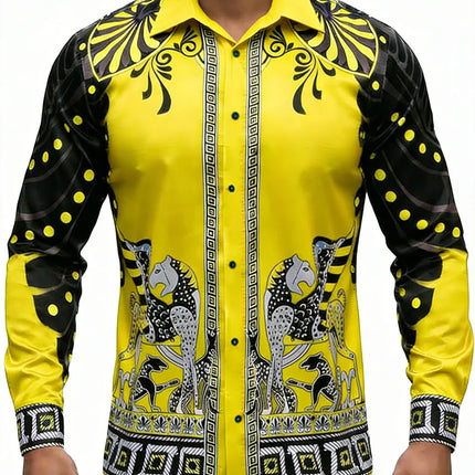 Men's Plus Size XS-6XL Long Sleeve Collar Shirt Colorful Baroque Pattern 3D Printed Shirt Hawaiian Vacation Social Mens Clothing