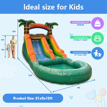 21ft Portable Jungle Water Slide for Kids Thickened Commercial PVC Inflatable Play Center Outdoor Backyard Lawn Summer Swimming Pool Birthday Party (without Blower)