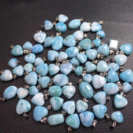 1 Pc Fengbaowu Natural Stone Dominican Republic Larimar Heart Oval Cabochon Pendant 925 Sterling Silver Jewelry Gift For Women