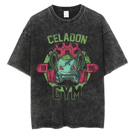 Pokemon Gastly Haunter Gengar T Shirt Men 2026 Summer Vintage Acid Wash Oversized Tee Japanese Anime Streetwear Hip Hop Harajuku