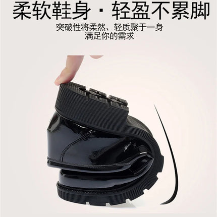 Women's Mary Jane Platform Shoes Round Head Spring New Metal Chain Casual Soft Patent Leather Slip on Loafers Office Size 35-41