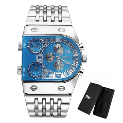 Oulm Top Large Dial Men Watch Square Gold Quartz Wrist Watch for Man Sports Multi-Time Zone Military Male Waterproof 2023