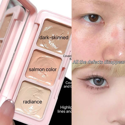 3-Color Correcting Concealer Strip Palette Hydrating Eye Brightening Concealer Contour Cream Full Coverage Oil-Control Makeup