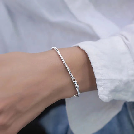 Sale 925 Sterling Silver Color Bracelets Full AAA Zircon Austrian Crystal Femme Women Link Chain Fine Jewelry Bangles Wholesale