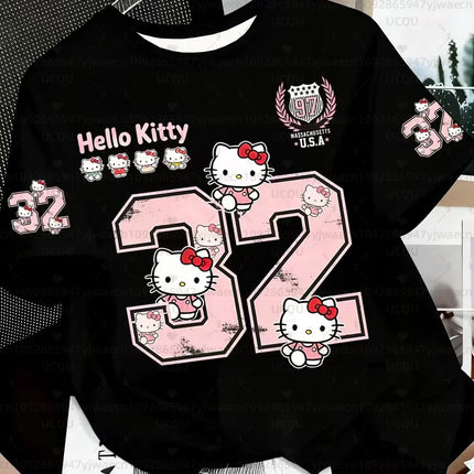 Summer Women's Girl's Casual Hello Kitty 3D Print Graphic Kid Cute T-Shirt Boy Round Neck Tee Outdoor Sport Men's T-shirt