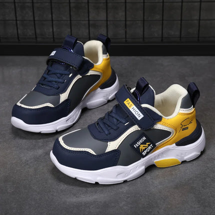 Autumn and Winter Children's Shoes, Boys' Sports Shoes, Leather Upper, Breathable, Non-Slip, Versatile Sports Shoes for Middle and Older Children, Elementary School Students