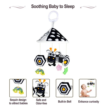 Black and White High Contrast Baby Toys Car Seat Toys for Newborn Hanging  Stroller Toy for 0 12 Months Infant Rattle Toys