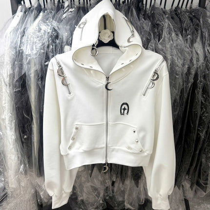 Y2K Subculture Dark Style Hot Girl Hooded Sweatshirt Jacket for Women Autumn Winter New Zipper Off-Shoulder Loose Top